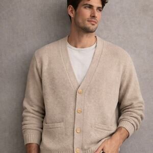 Eddie Bauer Wool Blend Cardigan Sweater Button Front Beige XL Vintage